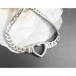 Silver Plated Snake Chain Heart Bracelet Stainless Steel Womens Jewelry European
